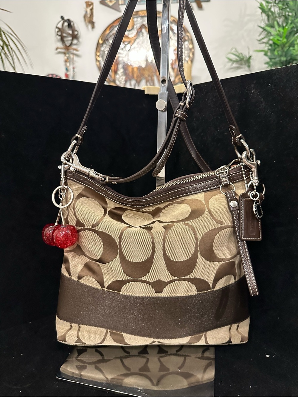 Coach Signature Stripe  Leather Patch Tote/Crossbody